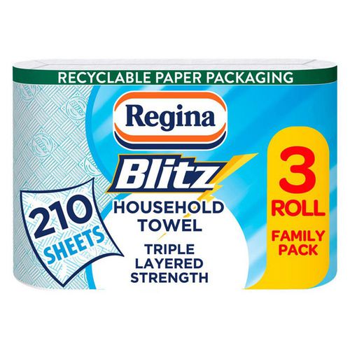 Regina Blitz Kitchen Roll 3 Ply 3 Rolls of 70 Sheets — Parkem