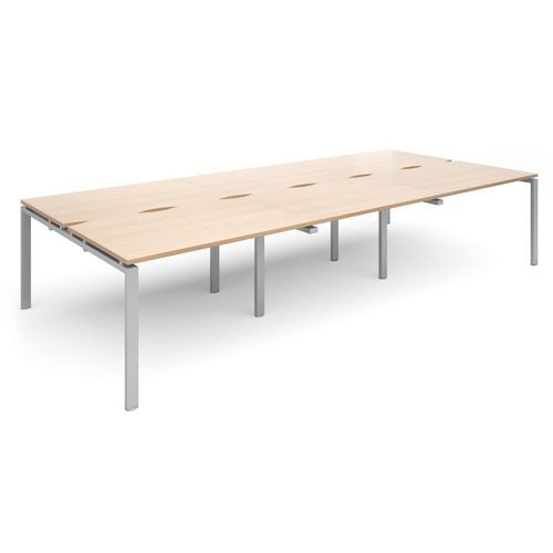 Dams International Rectangular Triple Back to Back Desk with Beech Coloured Melamine Top and Silver Frame 4 Legs Adapt II 3600 x 1600 x 725mm