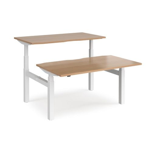 Elev8² Rectangular Sit Stand Back to Back Desk with Beech Coloured Melamine Top and White Frame 4 Legs Touch 1400 x 1650 x 675 - 1300 mm