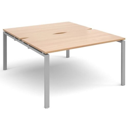 Dams International Rectangular Back to Back Desk with Beech Coloured Melamine Top and Silver Frame 4 Legs Adapt II 1400 x 1600 x 725mm