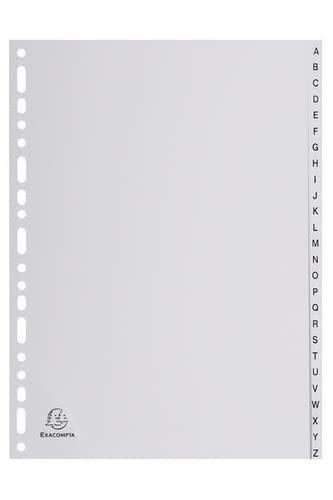 Exacompta Polypropylene Indices 1726E A4 26 Part (A-Z) Grey Pack of 20