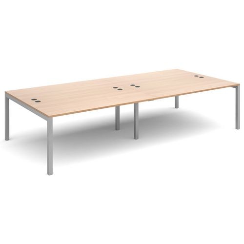Rectangular Double Back to Back Desk with Beech Coloured Melamine & Steel Top and Silver Frame 6 Legs Connex 3200 x 1600 x 725 mm