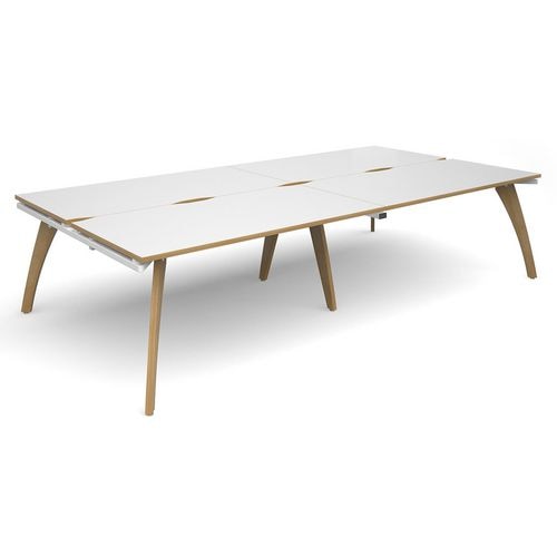 Dams International Rectangular Double Back to Back Desk with White Melamine Top, Oak Edging and White Frame 4 Solid Oak Legs Fuze 3200 x 1600 x 725 mm