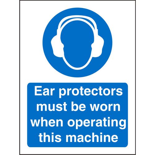 Mandatory Sign Ear Protectors With This Machine Plastic Blue, White 30 x 20 cm