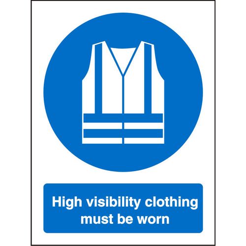 Mandatory Sign High Vis Clothing Must Be Worn Vinyl Blue, White 30 x 20 cm