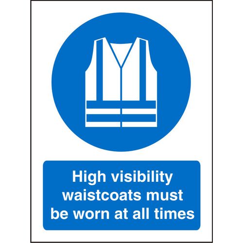 Mandatory Sign High Vis Waistcoats Worn At All Times Vinyl 30 x 20 cm