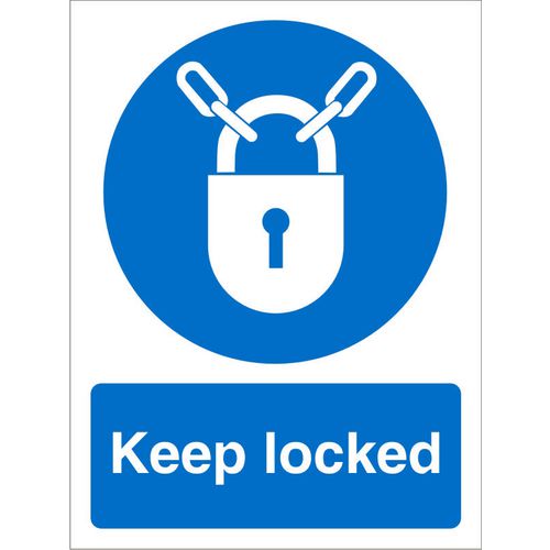 Mandatory Sign Keep Locked vinyl Blue, White 30 x 20 cm