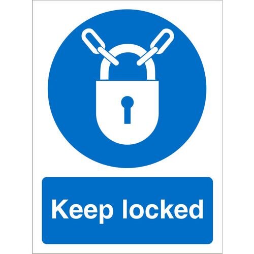 Mandatory Sign Keep Locked Plastic Blue, White 30 x 20 cm