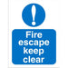 Mandatory Sign Fire Escape Keep Clear vinyl Blue, White 30 x 20 cm
