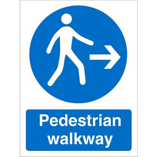 Mandatory Sign Pedestrian Walkway with Right Arrow Vinyl 30 x 20 cm