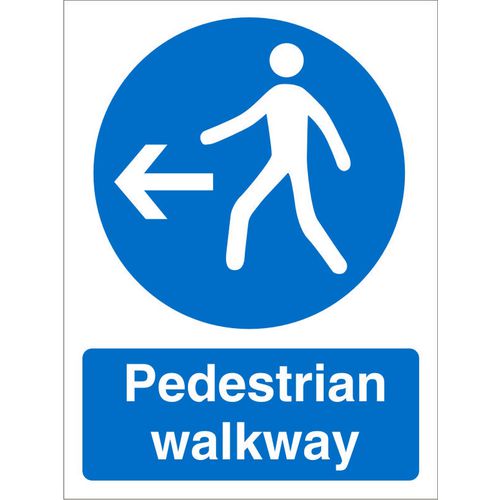 Mandatory Sign Pedestrian Walkway with Left Arrow Vinyl 30 x 20 cm