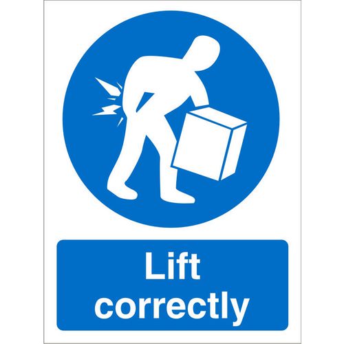 Mandatory Sign Lift Correctly vinyl Blue, White 30 x 20 cm