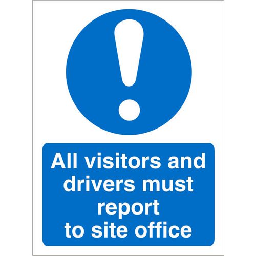 Mandatory Sign Visitors and Drivers Report to Office Plastic Blue, White 30 x 20 cm