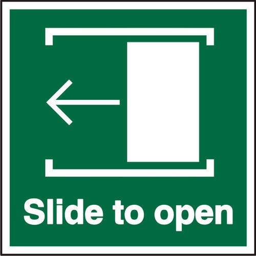 Exit Sign Slide To Open with Left Arrow Plastic 15 x 15 cm