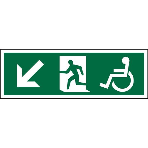 Fire Exit Sign Wheel Chair Down Left Arrow Vinyl 15 x 45 cm