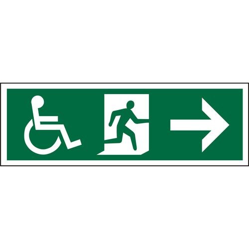 Fire Exit Sign Wheel Chair Right Arrow Plastic 15 x 45 cm