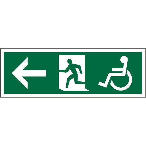 Fire Exit Sign Wheel Chair Left Arrow Plastic 15 x 45 cm