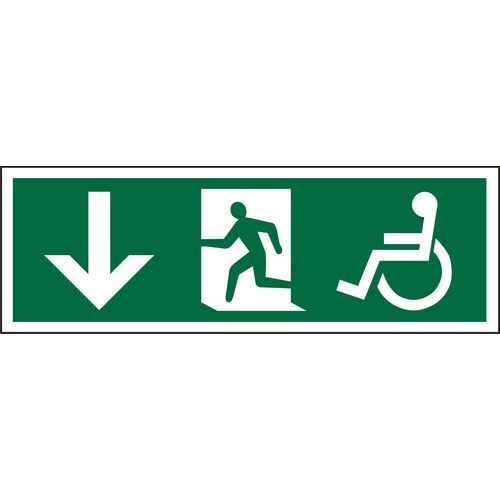 Fire Exit Sign Wheel Chair Down Arrow Plastic 15 x 45 cm