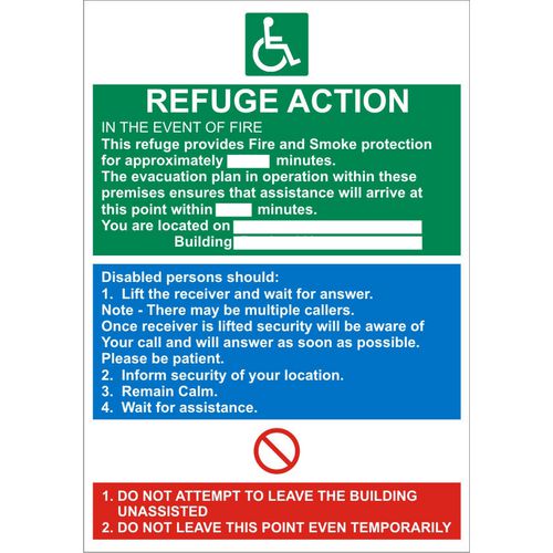 Fire Sign Refuge Action Vinyl 20 x 15 cm