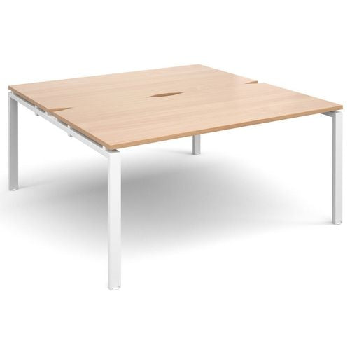 Dams International Rectangular Back to Back Desk with Beech Coloured Melamine Top and White Frame 4 Legs Adapt II 1600 x 1600 x 725mm