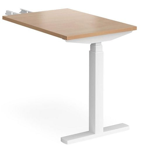Elev8² Sit Stand Return Desk with Beech Coloured Melamine Top and White Frame 1 Leg Touch 1600 x 800 x 675 - 1300 mm