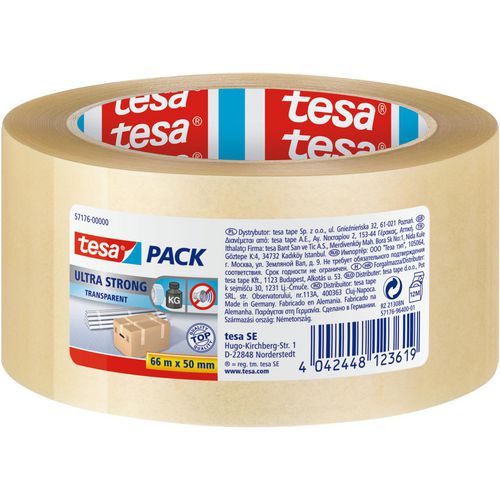 tesa Packaging Tape tesapack Ultra Strong Transparent 50 mm (W) x 66 m (L) PVC (Polyvinyl Chloride)