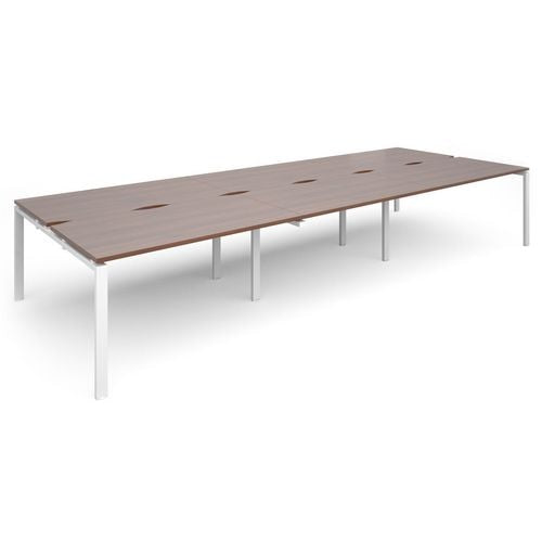 Dams International Rectangular Triple Back to Back Desk with Walnut Melamine Top and White Frame 4 Legs Adapt II 4200 x 1600 x 725mm