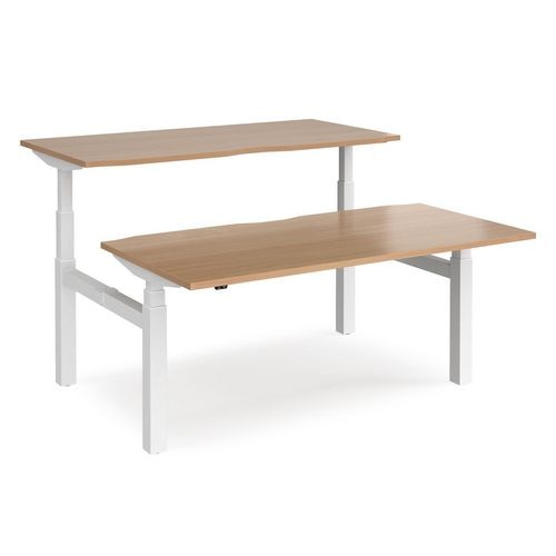 Elev8² Rectangular Sit Stand Back to Back Desk with Beech Coloured Melamine Top and White Frame 4 Legs Touch 1600 x 1650 x 675 - 1300 mm