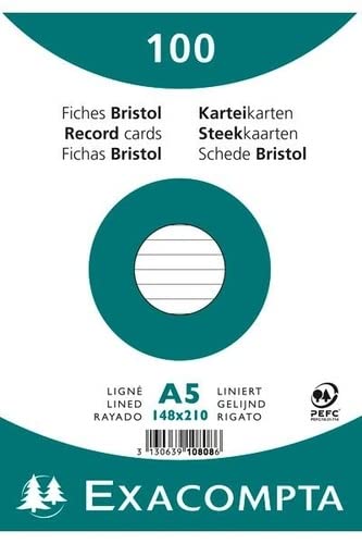 Exacompta Index Cards 10808SE A5 White 15 x 21.2 x 2.5 cm Pack of 10