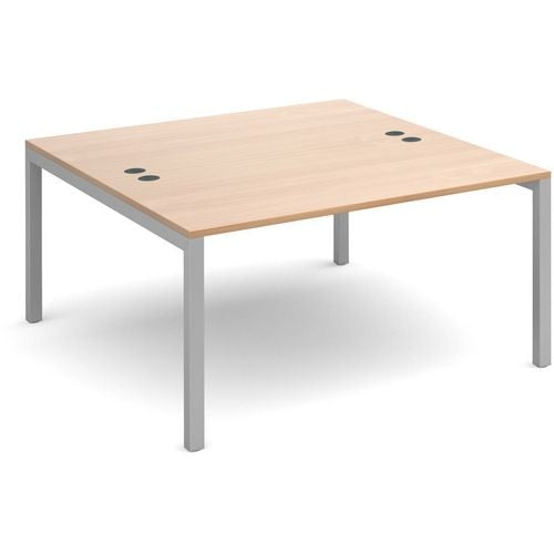 Rectangular Back to Back Desk with Beech Coloured Melamine & Steel Top and Silver Frame 4 Legs Connex 1400 x 1600 x 725 mm
