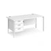 Rectangular Straight Desk White Wood H-Frame Legs White Maestro 25 1600 x 800 x 725mm 3 Drawer Pedestal