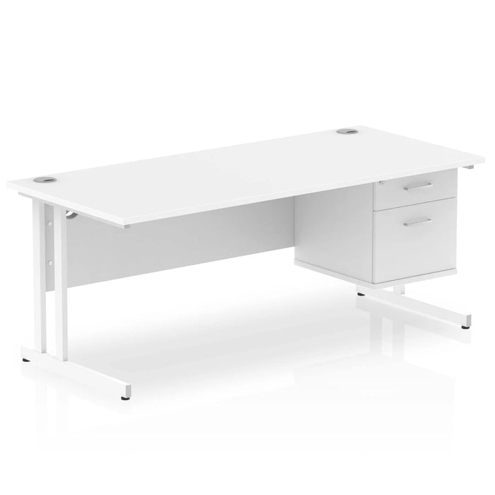 Dynamic Rectangular Office Desk White MFC Cantilever Leg White Frame Impulse 1 x 2 Drawer Fixed Ped 1800 x 800 x 730mm