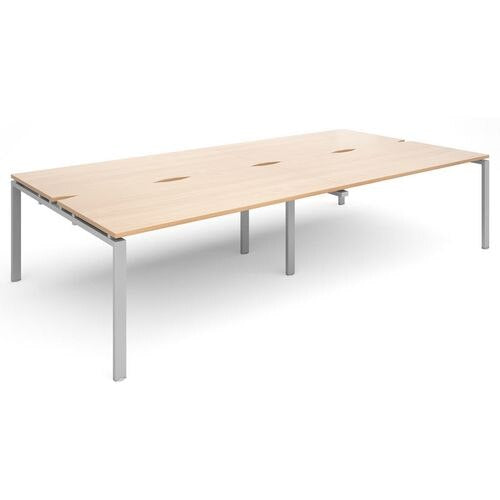 Dams International Rectangular Double Back to Back Desk with Beech Coloured Melamine Top and Silver Frame 4 Legs Adapt II 3200 x 1600 x 725mm