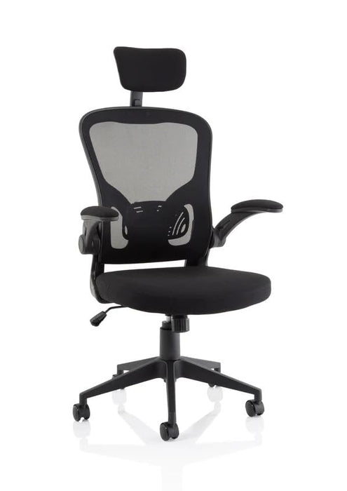 Ace Executive Mesh Back Office Chair With Folding Arms Fabric Seat Black - OP000317