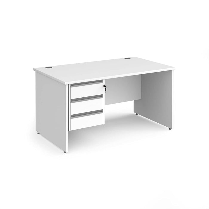 Dams International Straight Desk with White MFC Top and Silver Frame Panel Legs and 3 Lockable Drawer Pedestal Contract 25 1400 x 800 x 725mm