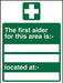 First Aid Sign First Aider Location Vinyl 30 x 20 cm