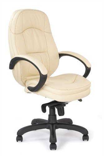 Nautilus Designs Ltd. Luxurious Leather Faced Executive Armchair with Padded, Upholstered Armpads and Pronounced Lumbar Support Cream