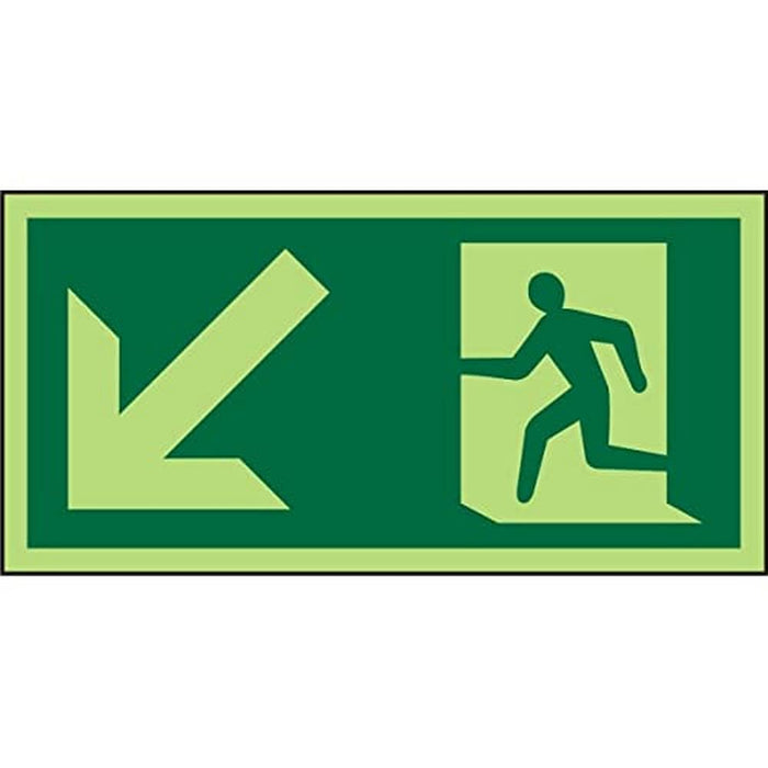 Fire Exit Sign Down Left Arrow Vinyl 10 x 20 cm