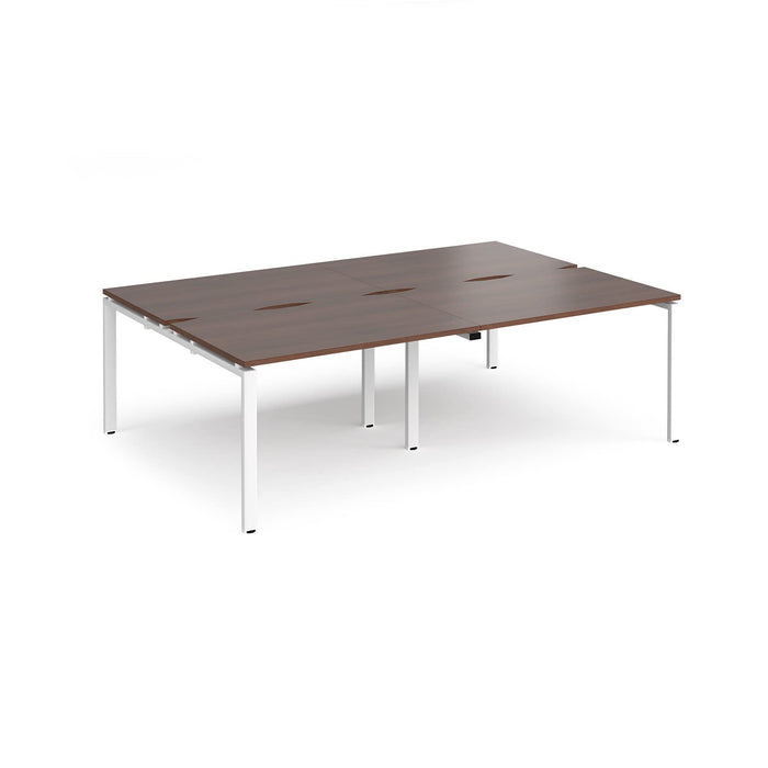 Dams International Rectangular Double Back to Back Desk with Walnut Melamine Top and White Frame 4 Legs Adapt II 2400 x 1600 x 725mm