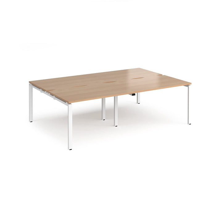 Dams International Rectangular Double Back to Back Desk with Beech Coloured Melamine Top and White Frame 4 Legs Adapt II 2400 x 1600 x 725mm
