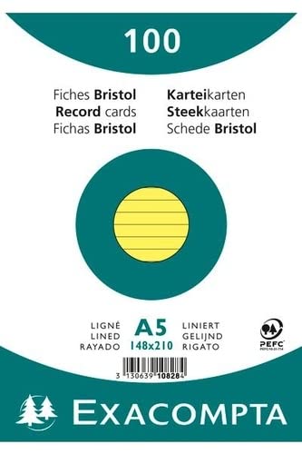 Exacompta Index Cards 10828SE A5 Yellow 15 x 21.2 x 2.5 cm Pack of 10