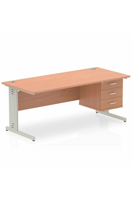 Dynamic Rectangular Office Desk Beech MFC Cable Managed Cantilever Leg Silver Frame Impulse 1 x 3 Drawer Fixed Ped 1800 x 800 x 730mm