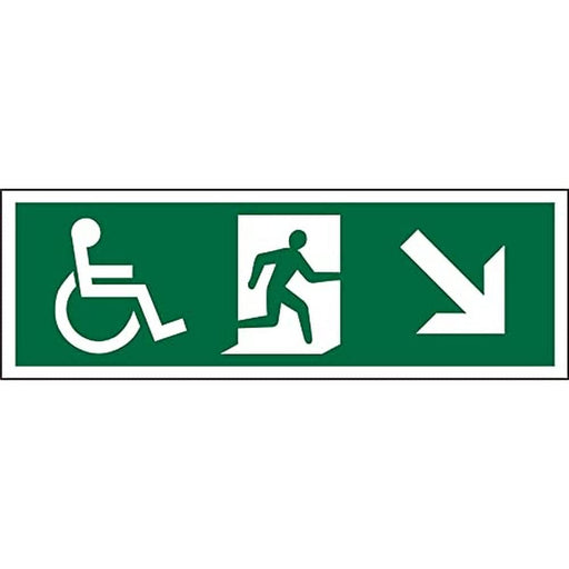 Fire Exit Sign Wheel Chair Down Right Arrow Vinyl 15 x 45 cm
