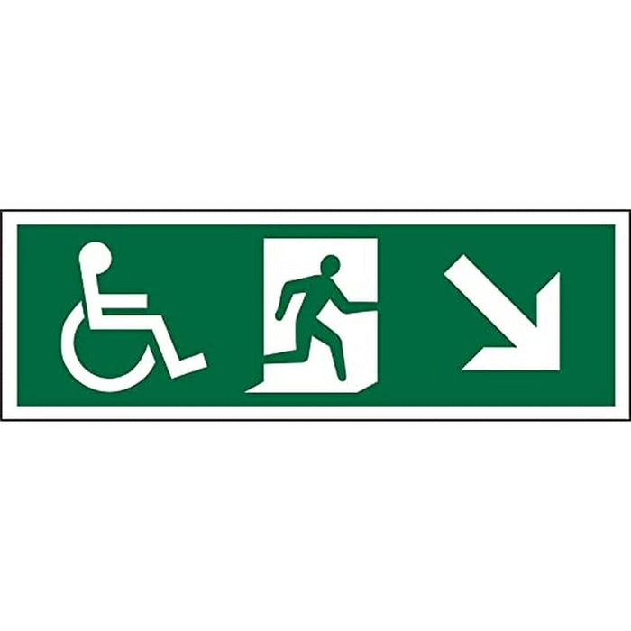Fire Exit Sign Wheel Chair Down Right Arrow Vinyl 15 x 45 cm