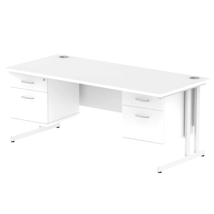 Dynamic Rectangular Office Desk White MFC Cantilever Leg White Frame Impulse 2 x 2 Drawer Fixed Ped 1800 x 800 x 730mm