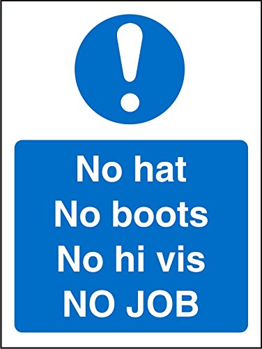 Mandatory Sign No Hats, Boots, Hi Vis Plastic Blue, White 30 x 20 cm