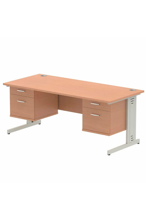 Dynamic Rectangular Office Desk Beech MFC Cable Managed Cantilever Leg Silver Frame Impulse 2 x 2 Drawer Fixed Ped 1800 x 800 x 730mm