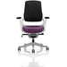 Dynamic Synchro Tilt Executive Chair Height Adjustable Arms Zure Black Back, Tansy Purple Seat, White Frame Without Headrest High Back