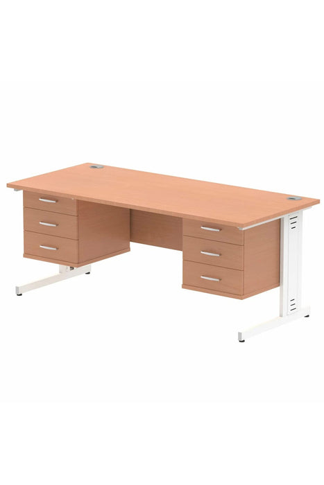 Dynamic Rectangular Office Desk Beech MFC Cable Managed Cantilever Leg White Frame Impulse 2 x 3 Drawer Fixed Ped 1800 x 800 x 730mm