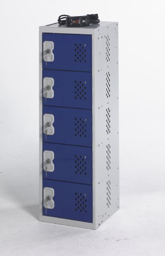 LINK51 Steel Locker with 5 Doors and Socket Charger Standard Deadlock Lockable with Key 450 x 450 x 930 mm Grey, Yellow